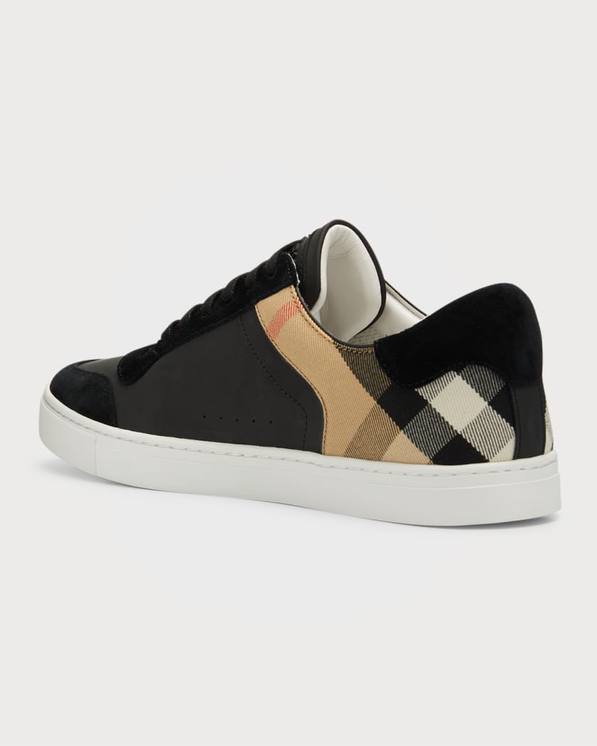 Men s Reeth Leather House Check Low Top Sneakers Black