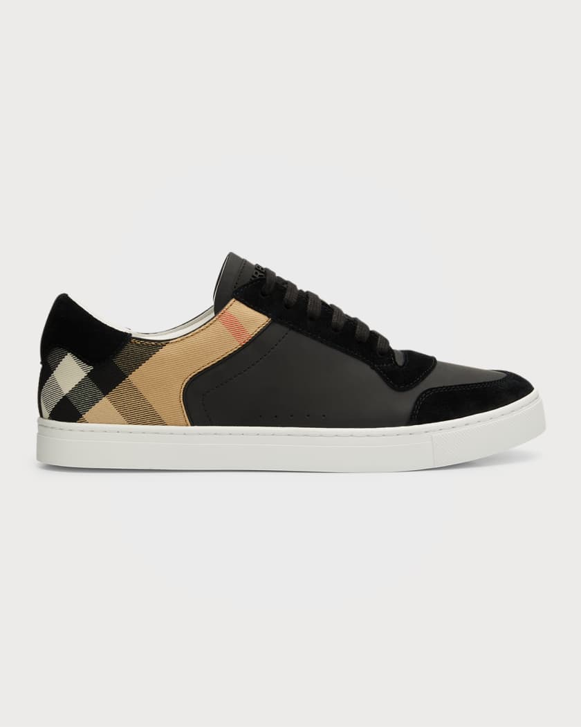 Burberry Men's Leather House Check Low-Top Black | Neiman Marcus