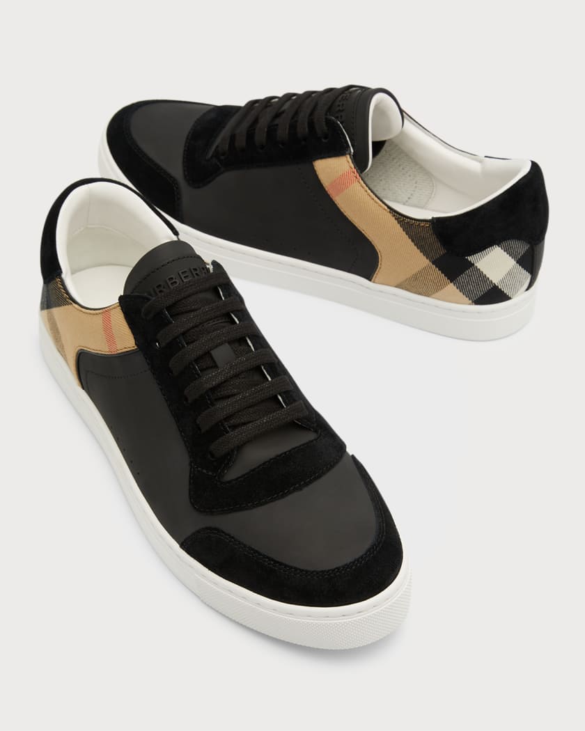 Burberry Men's Reeth Leather House Check Low-Top Sneakers, Black | Neiman  Marcus