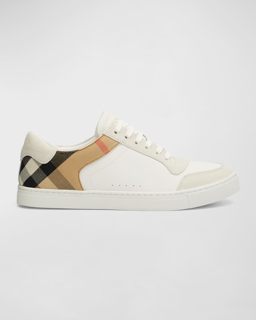 Burberry Men's Reeth Leather House Check Low-Top Sneakers, White | Neiman  Marcus