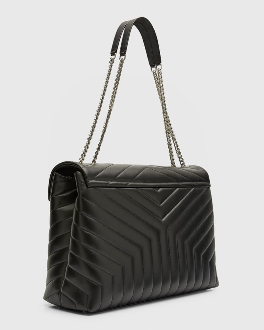 Saint Laurent Loulou Monogram Ysl Large V-Flap Chain Shoulder Bag - Nickel Oxide Hardware Black