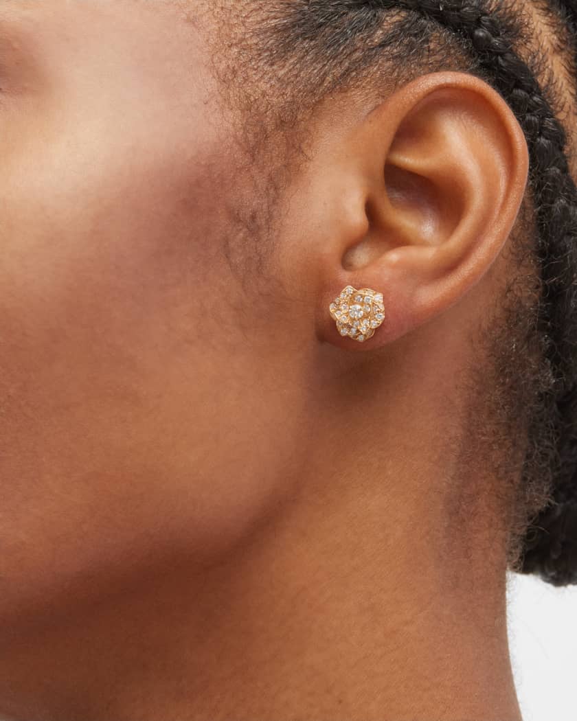Diamond Rose Earrings in 18K Red Gold