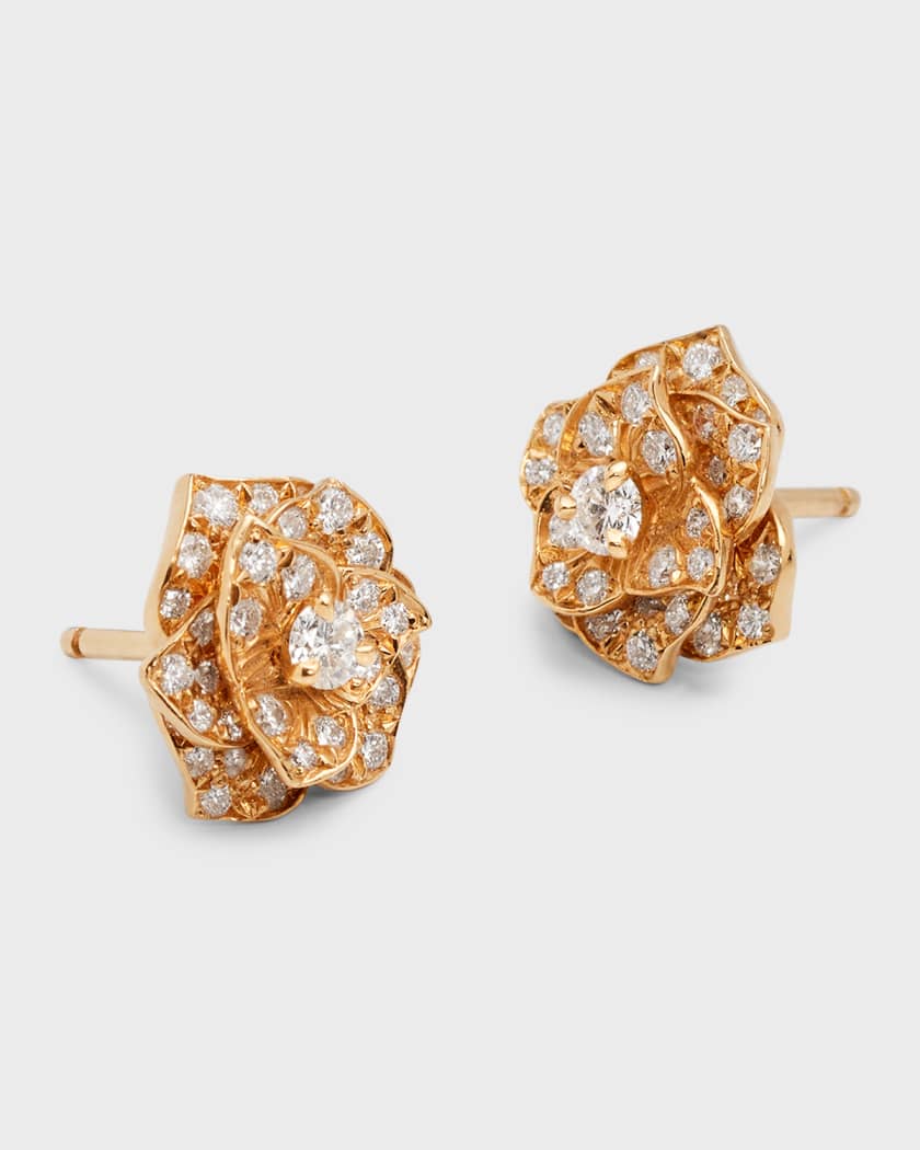 Diamond Rose Earrings in 18K Red Gold