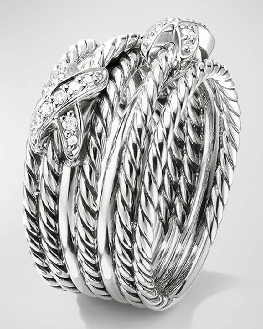 Double X Crossover Ring with Diamonds