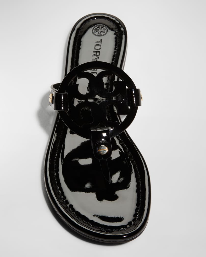 Tory Burch Women's Miller Patent Thong Sandal, Black, 9.5 Medium US