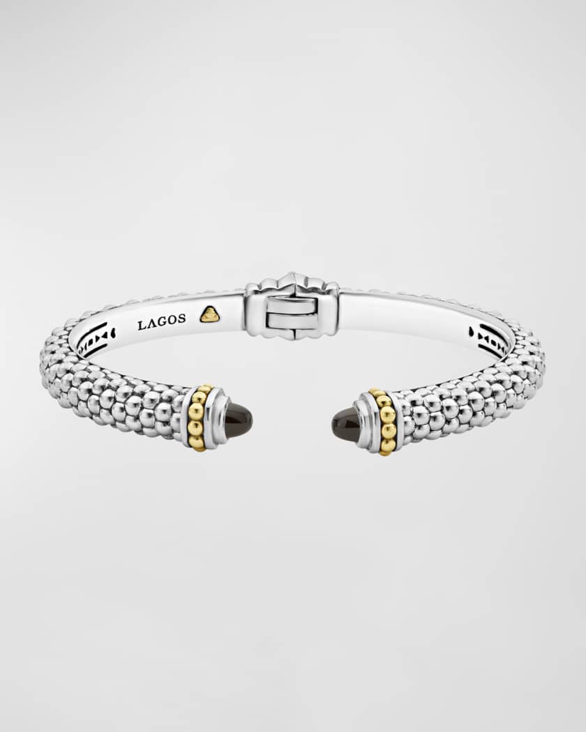 Cable Cuff Bracelet in Sterling Silver with 18K Yellow Gold and Black Onyx,  6mm