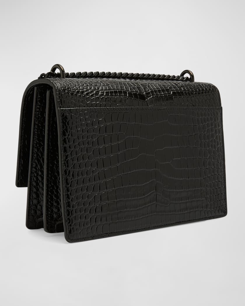 Saint Laurent Medium Monogram YSL Croc-Embossed Shoulder Bag