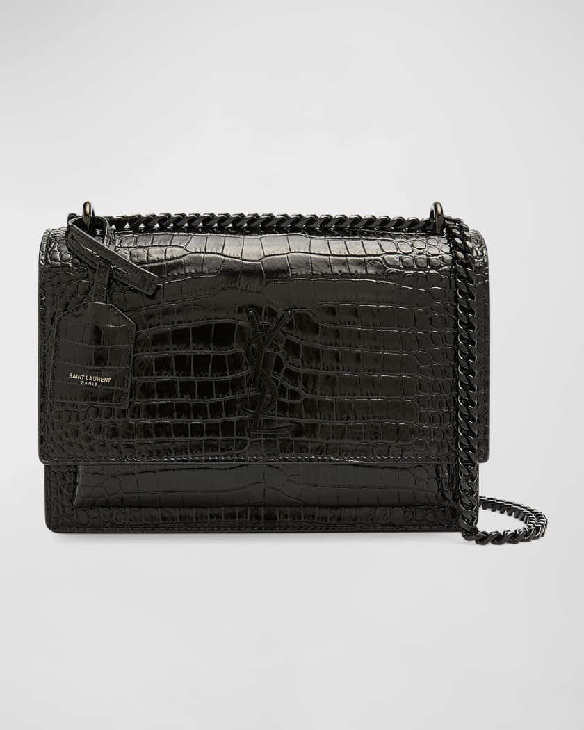 Saint Laurent Medium Monogram YSL Croc-Embossed Shoulder Bag