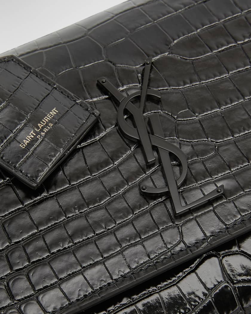 Saint Laurent Sunset Medium Monogram Ysl Croc-Embossed Shoulder Bag