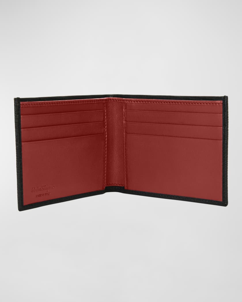 Salvatore Ferragamo Men's Revival Gancini Bi-Fold Leather Wallet, Black/Red