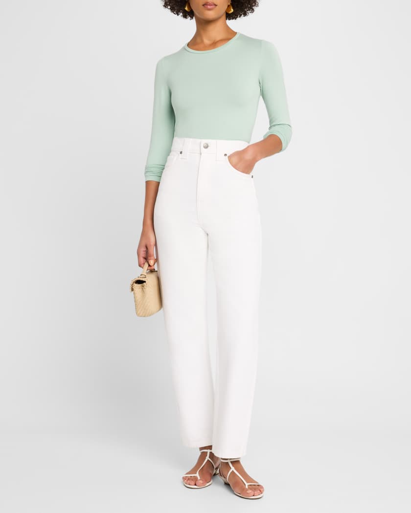 Soft Touch Flat-Edge Long-Sleeve Crewneck Top