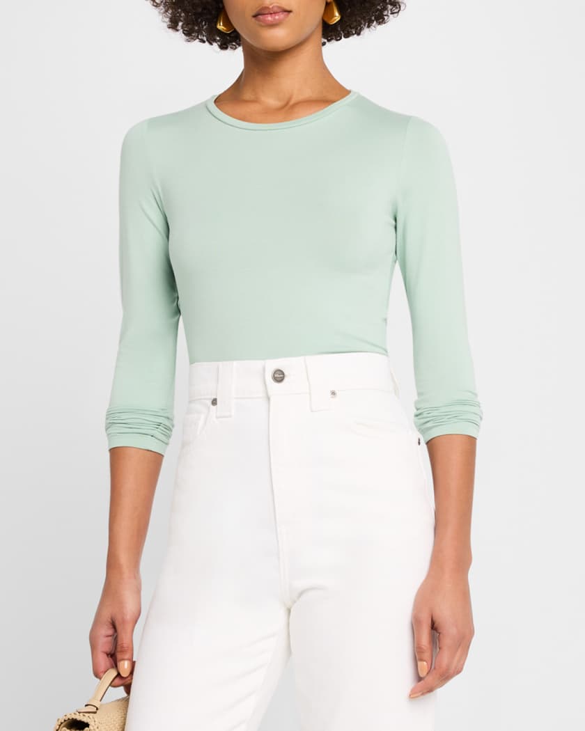 Soft Touch Flat-Edge Long-Sleeve Crewneck Top
