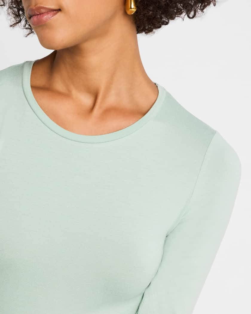 Soft Touch Flat-Edge Long-Sleeve Crewneck Top