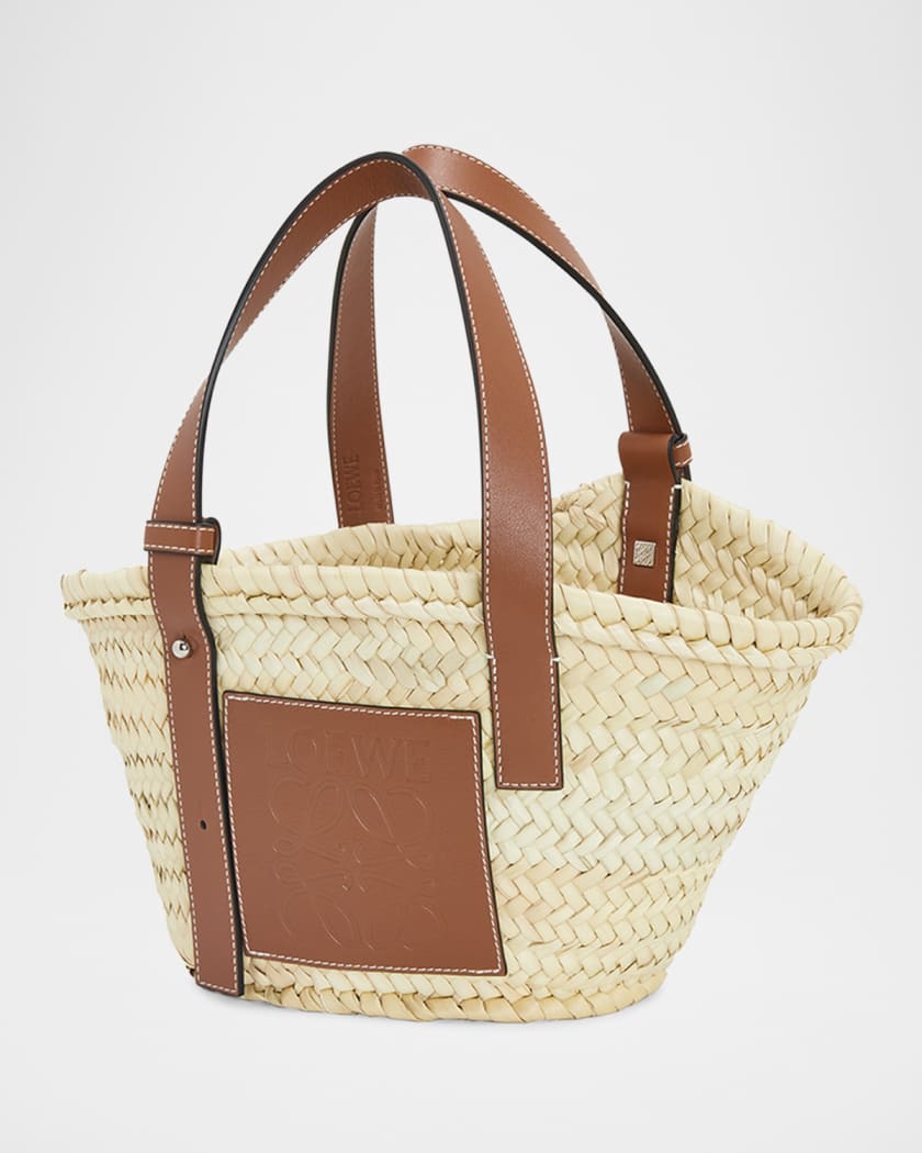 Basket Small Bag in Palm Leaf with Leather Handles