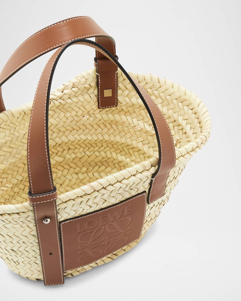 Basket Small Bag in Palm Leaf with Leather Handles