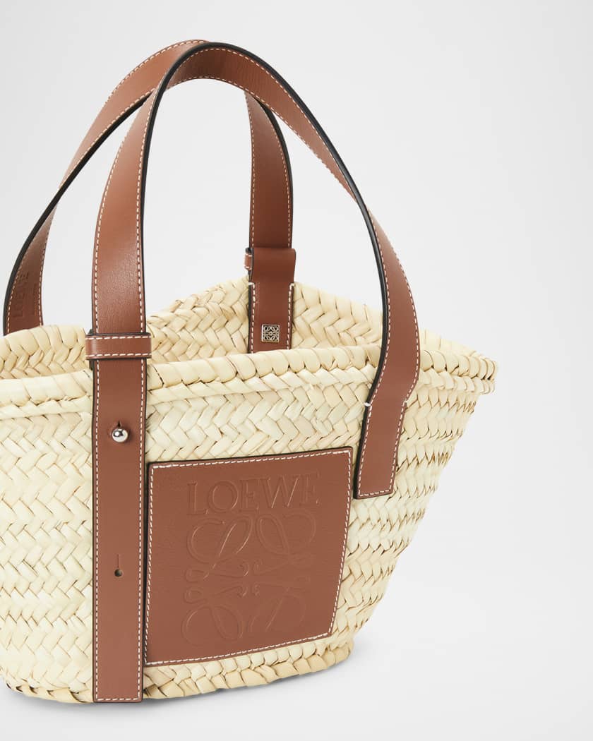 Basket Small Bag in Palm Leaf with Leather Handles