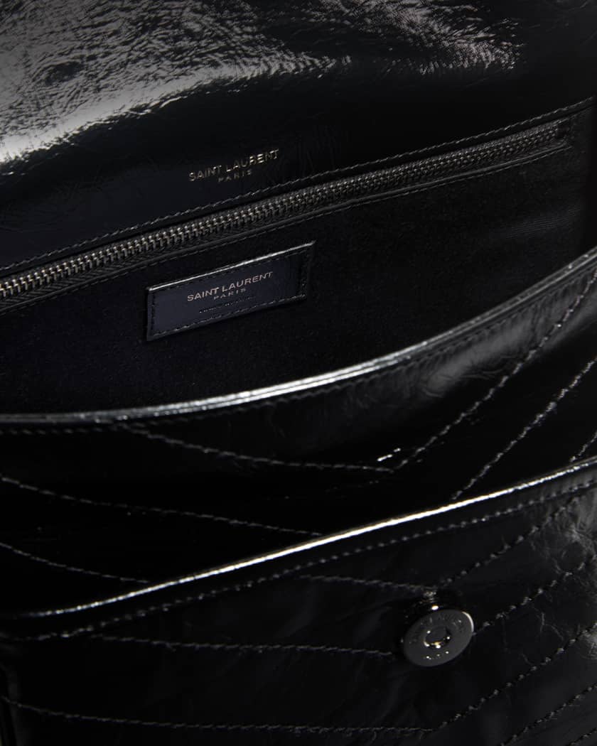 Niki Medium Flap YSL Shoulder Bag in Crinkled Leather