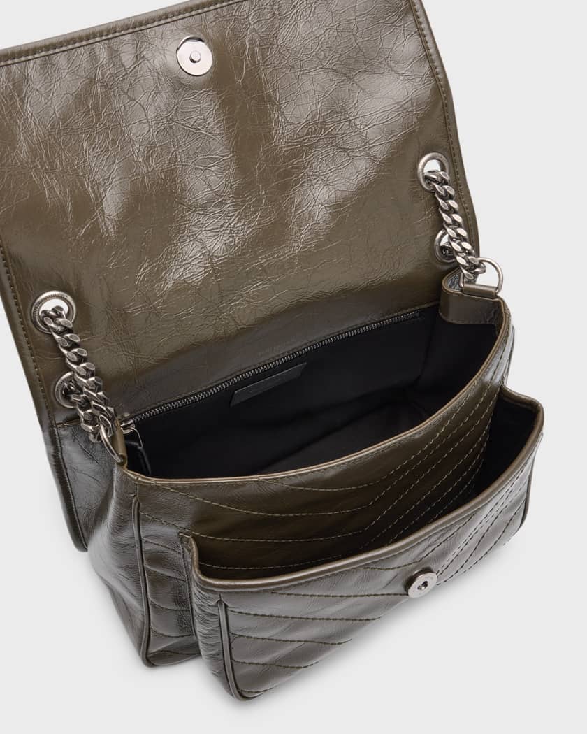 Niki Medium Flap YSL Shoulder Bag in Crinkled Leather