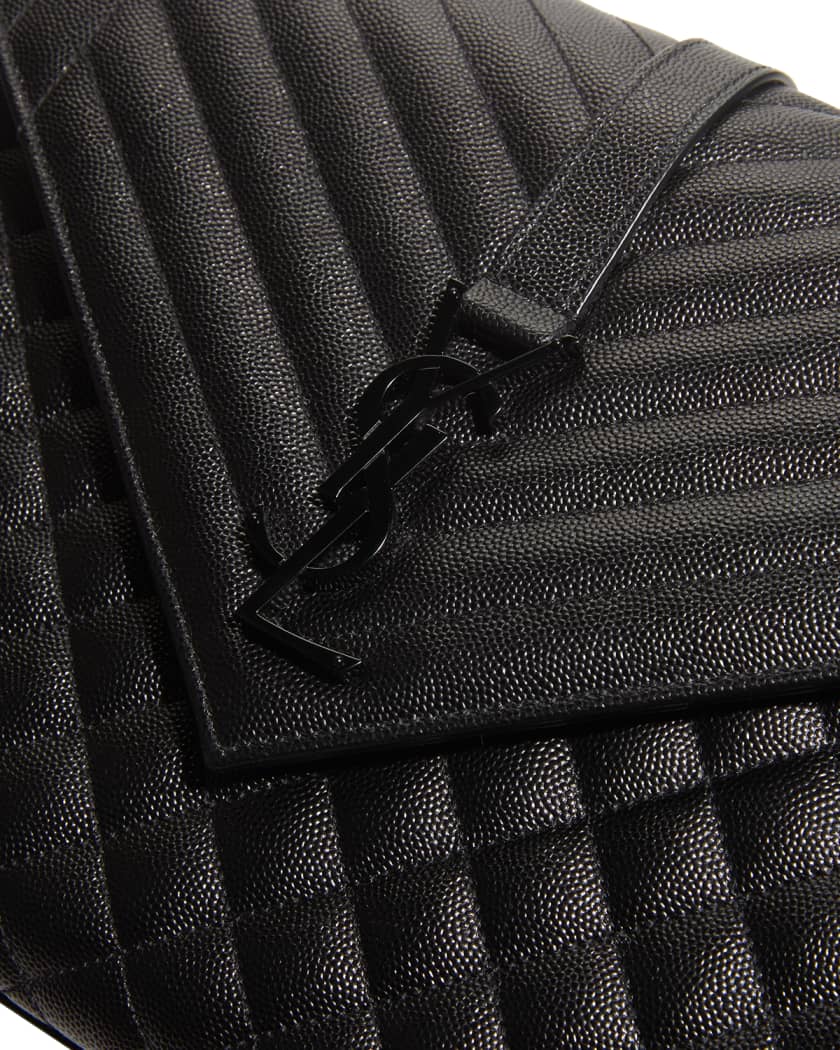 Saint Laurent Large Envelope Calfskin Leather Shoulder Bag - Black