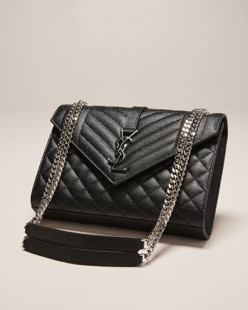 Saint Laurent Envelope Triquilt Medium YSL Shoulder Bag in Grained