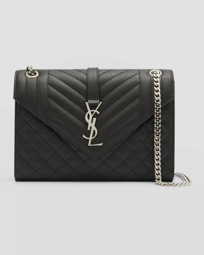 YSL Yves Saint Laurent Chain Wallet Bag Embossed Leather Poudre