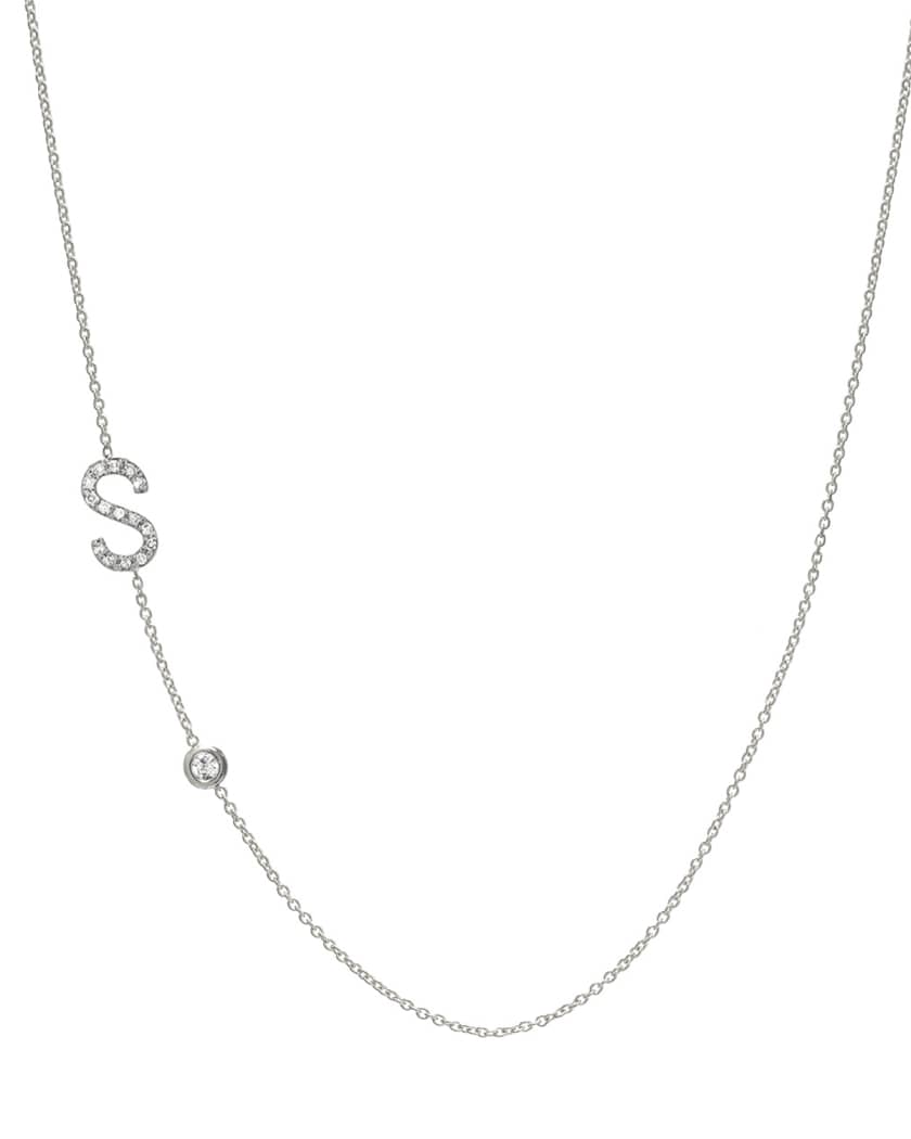 Zoe Lev Jewelry 14k White Gold Personalized Asymmetric Diamond Initial Bezel Necklace Neiman Marcus