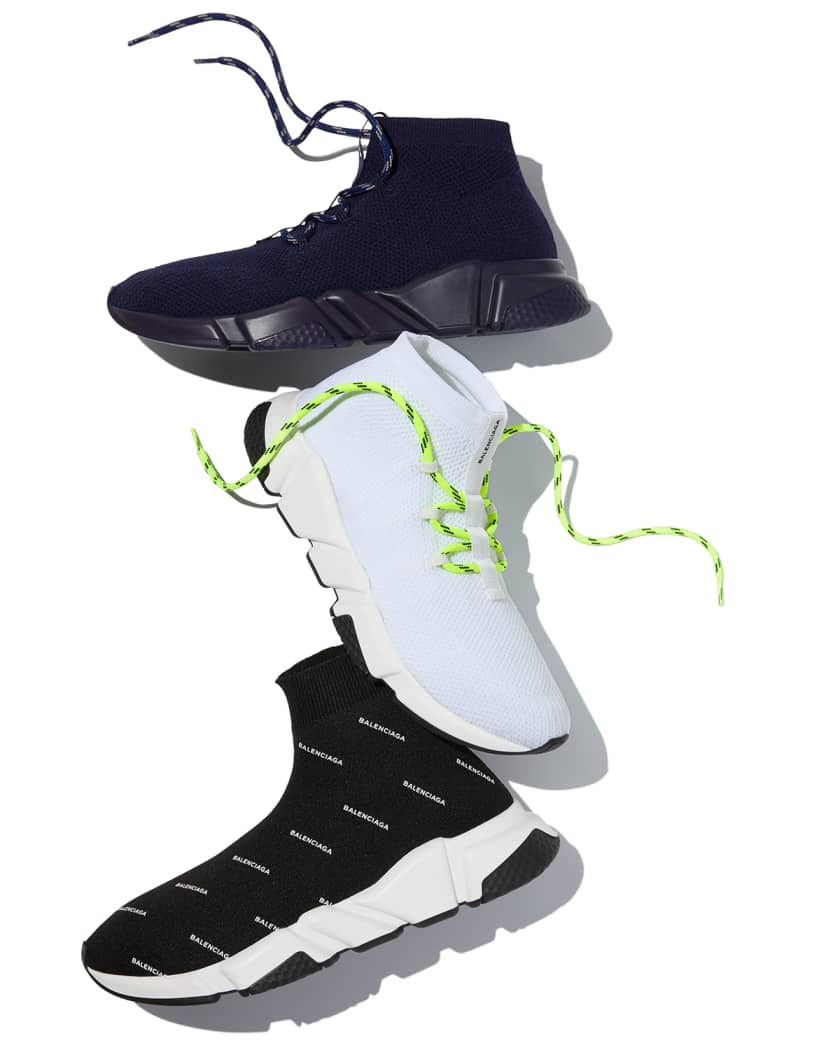 Balenciaga Speed 2.0 Sock Beige Black Logo High Top Pull Knit Trainer  Sneaker 42