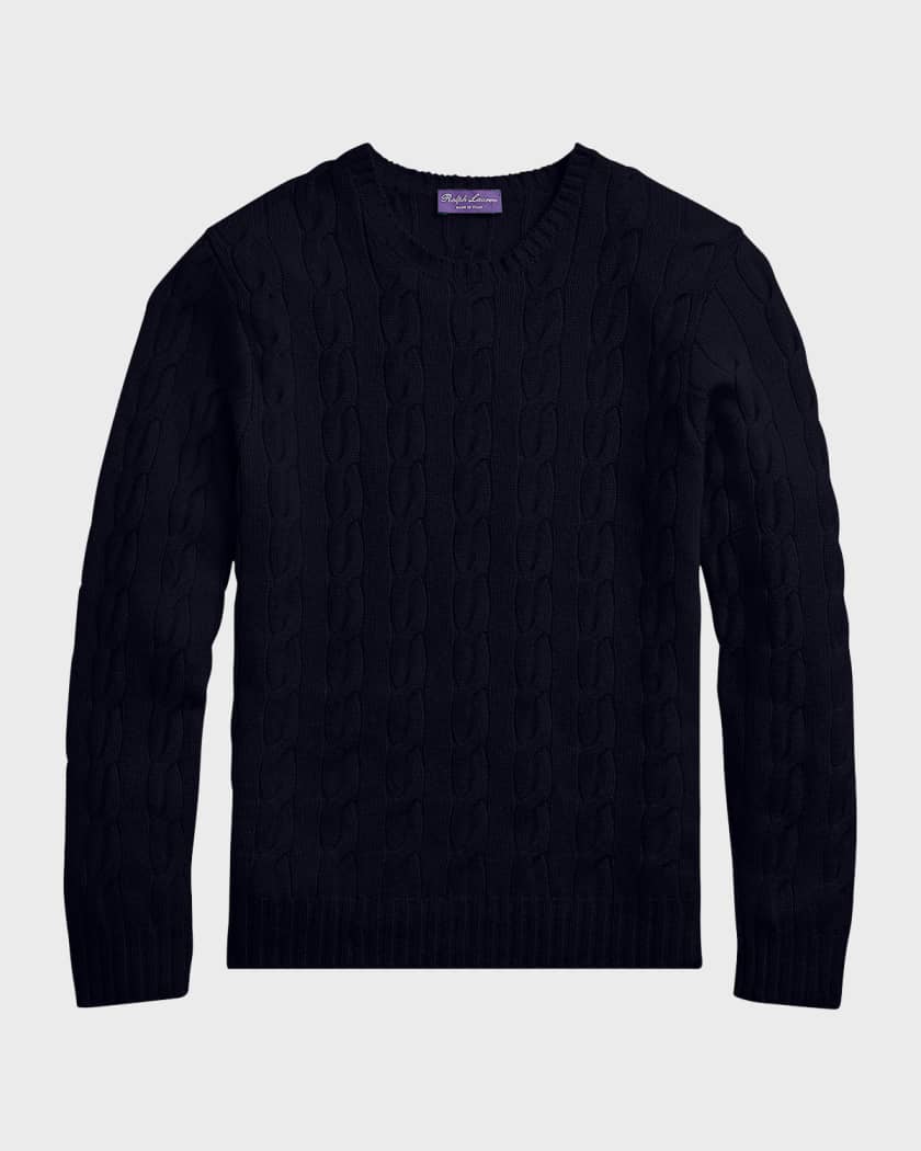 Ralph Lauren Purple Label Cashmere Cable-Knit Crewneck Sweater, Navy