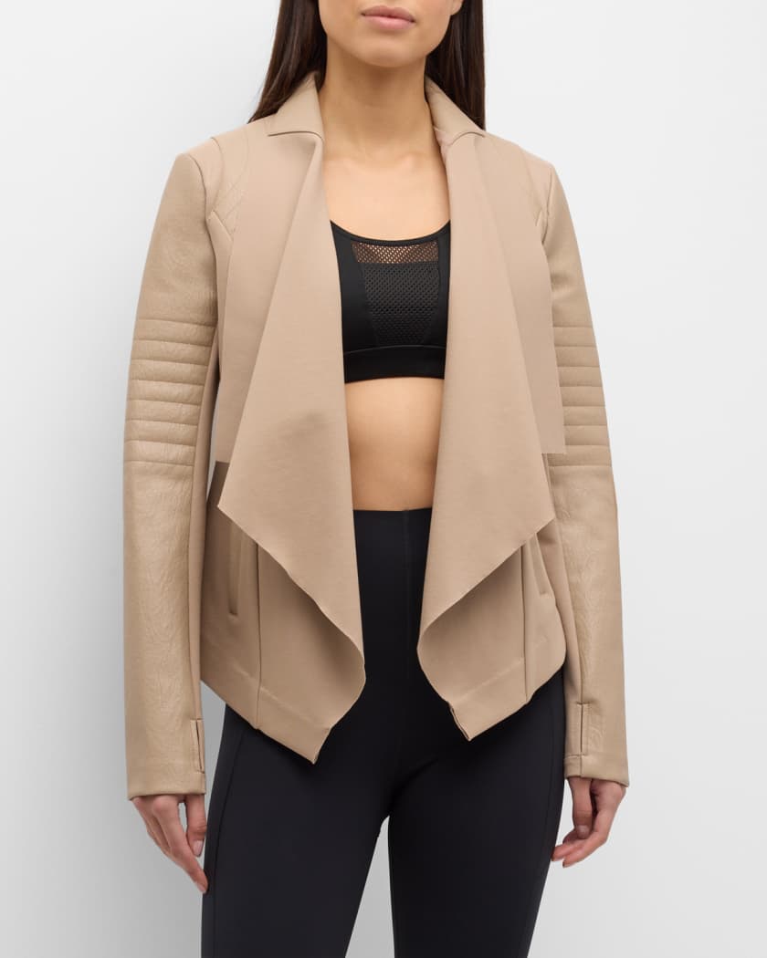 Drape-Front Quilted Faux-Leather Jacket