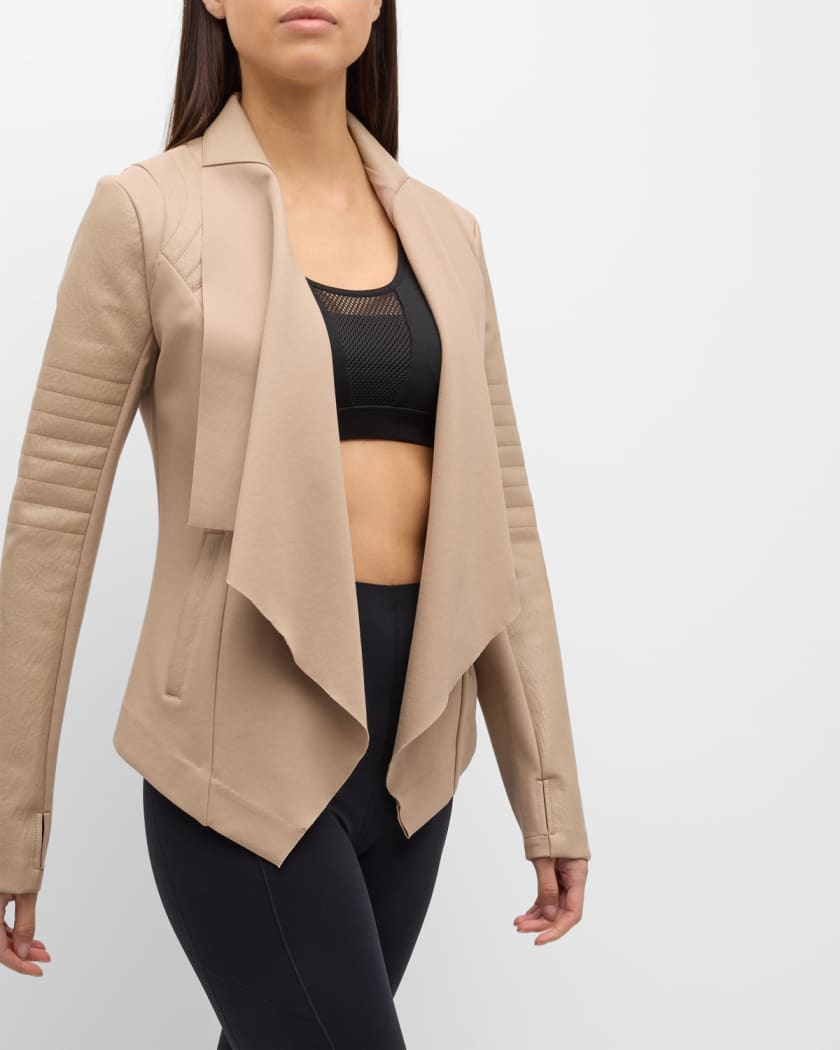 Faux leather drape front deals jacket