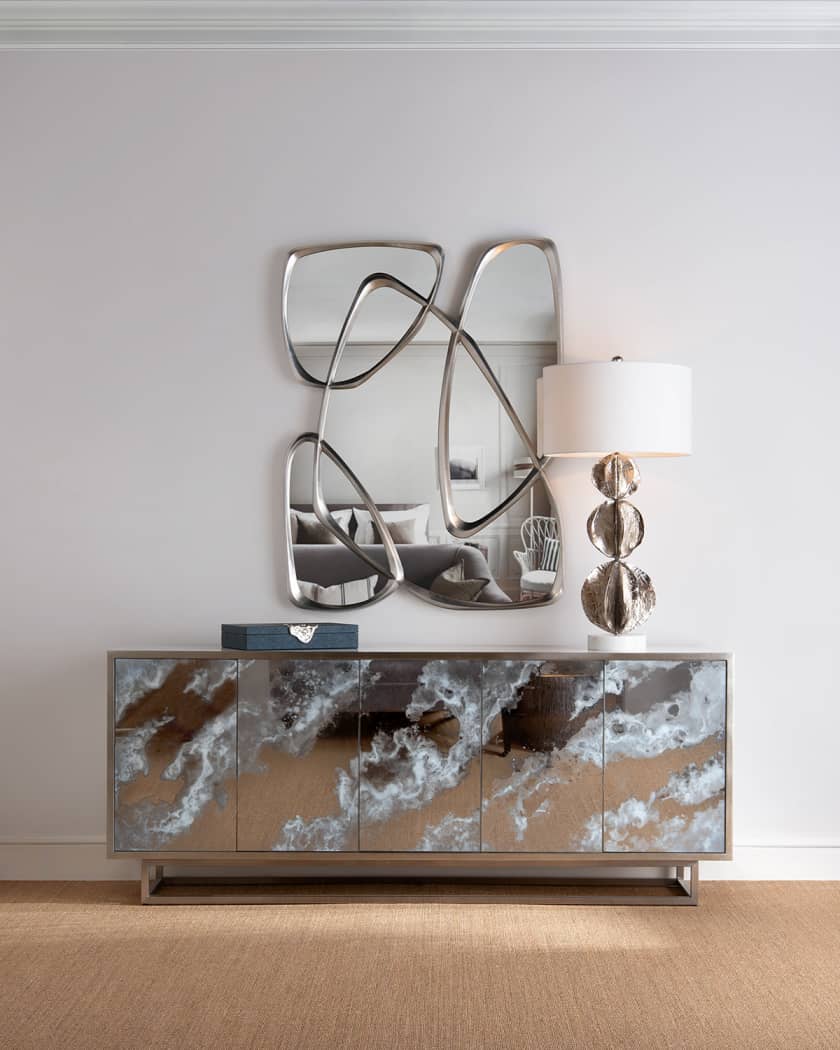 John-Richard Collection Zeta Mirror in Pewter | Neiman Marcus
