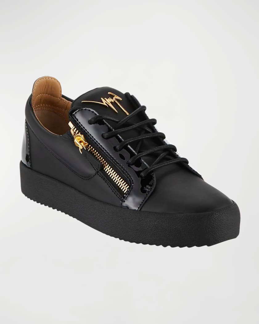London Double-Zip Leather Low-Top Sneakers | Neiman Marcus