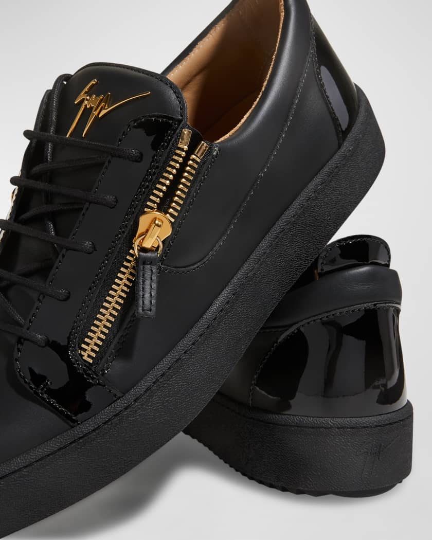 Men s London Double Zip Leather Low Top Sneakers