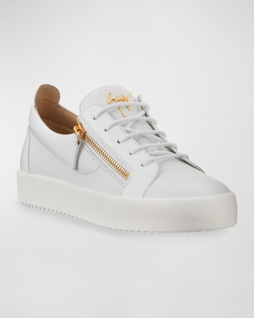 London Double-Zip Leather Low-Top Sneakers | Neiman Marcus