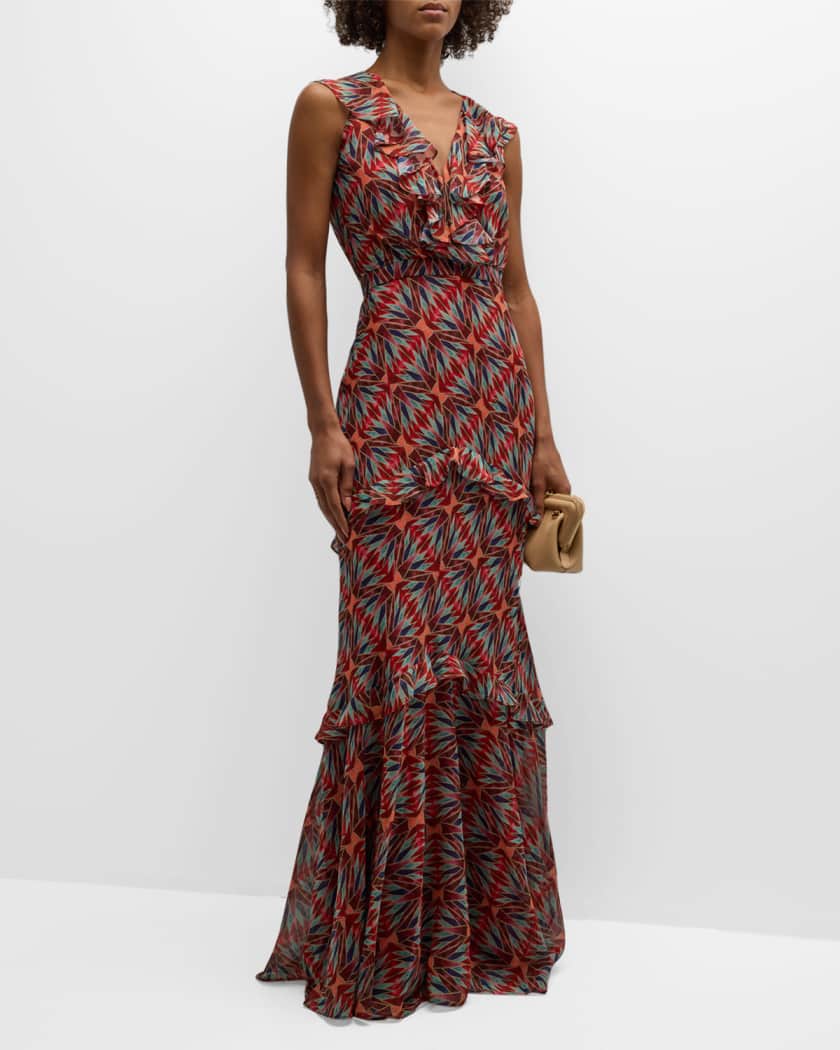 Saloni Rita Tiered Ruffle Cocktail Dress Neiman Marcus