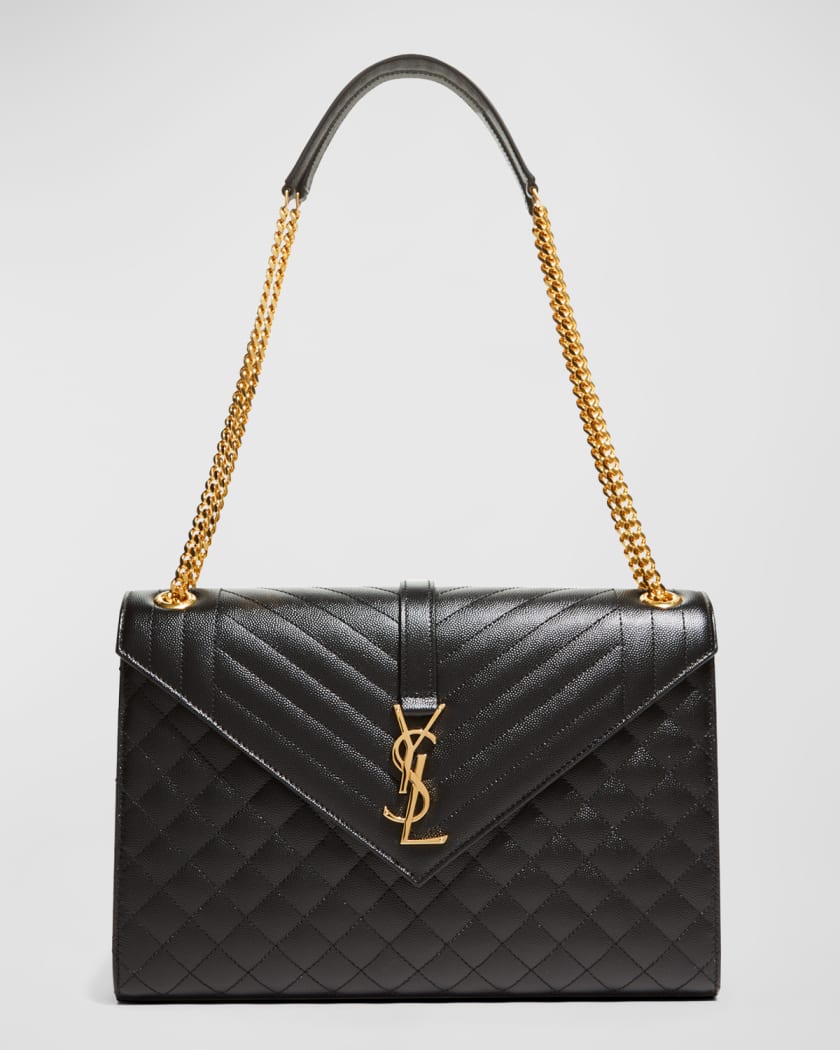 Saint Laurent Black & Gold Leather Gold hardware Envelope Flap Bag