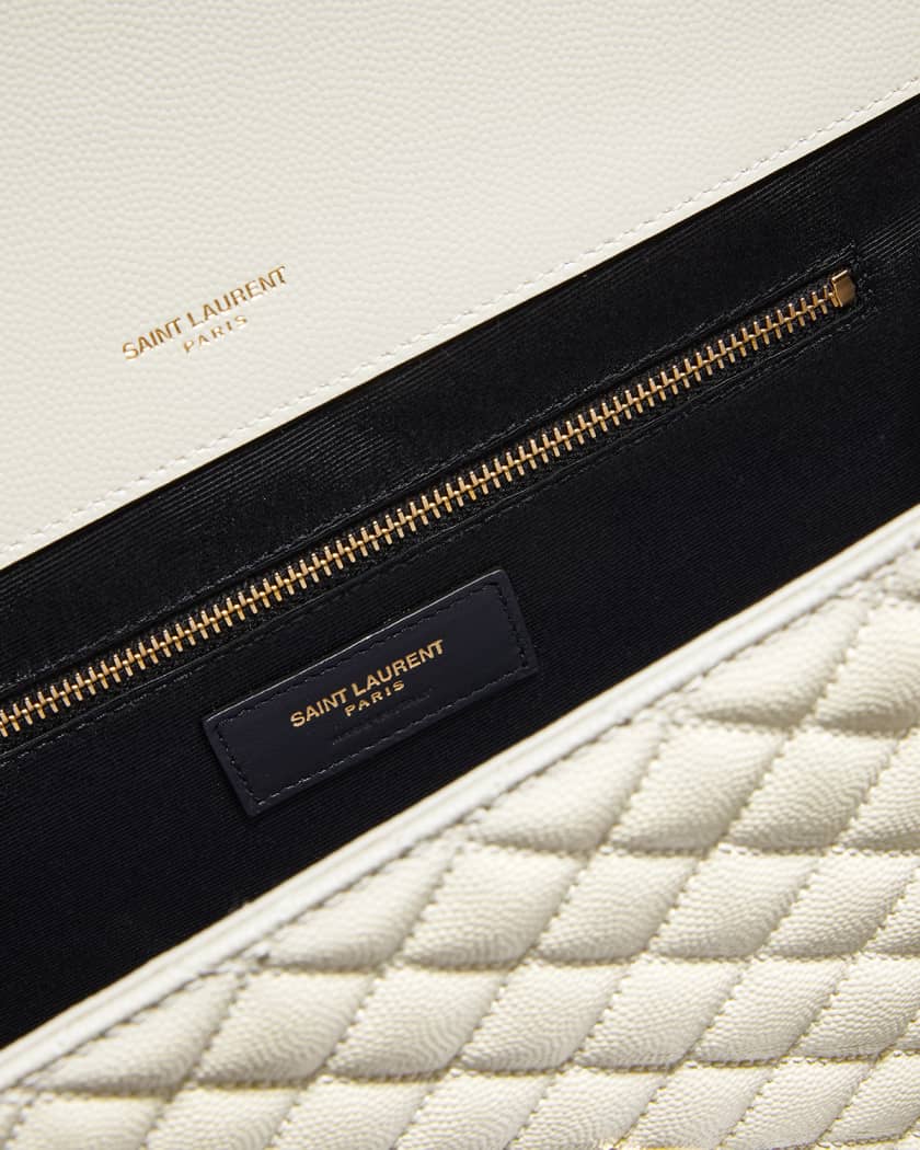 Saint Laurent Women's Large Envelope Monogram Matelassé Leather Shoulder Bag - Bianco Cream