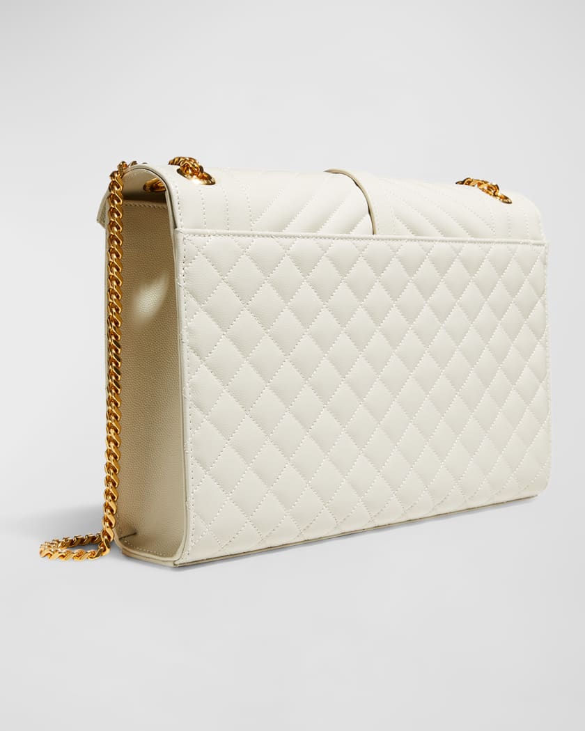 Saint Laurent Women's Large Envelope Monogram Matelassé Leather Shoulder Bag - Bianco Cream