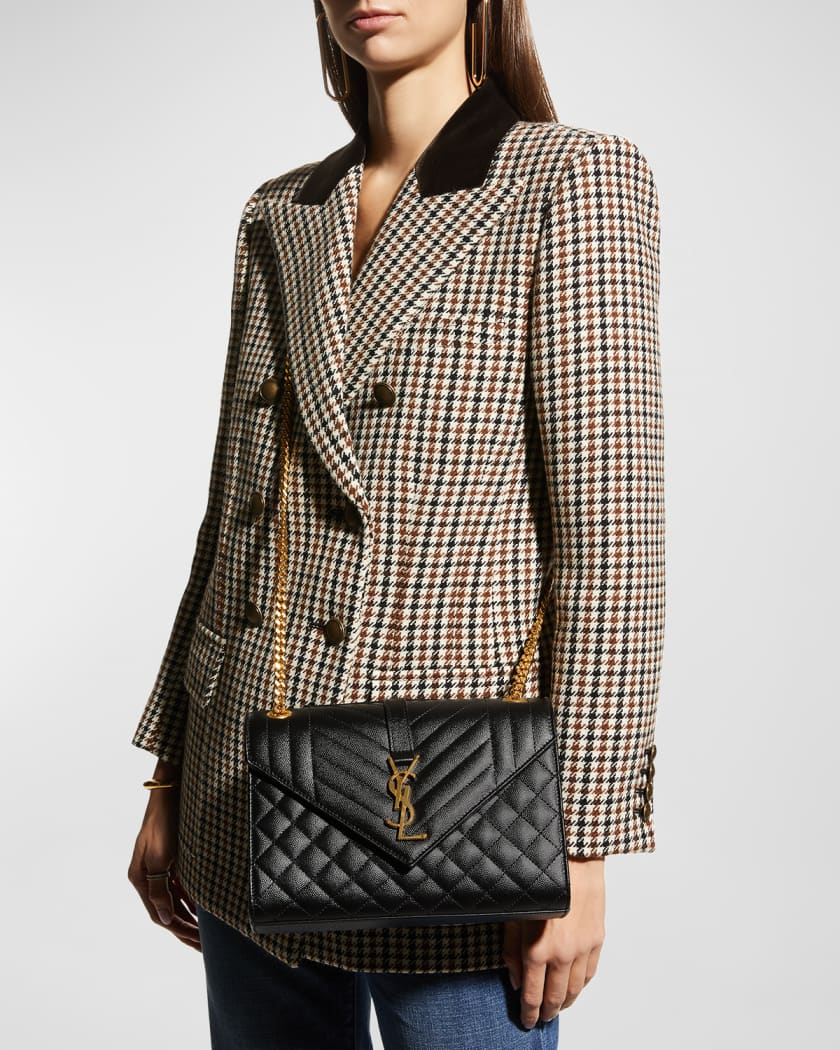 SAINT LAURENT Envelope small quilted textured-leather shoulder bag