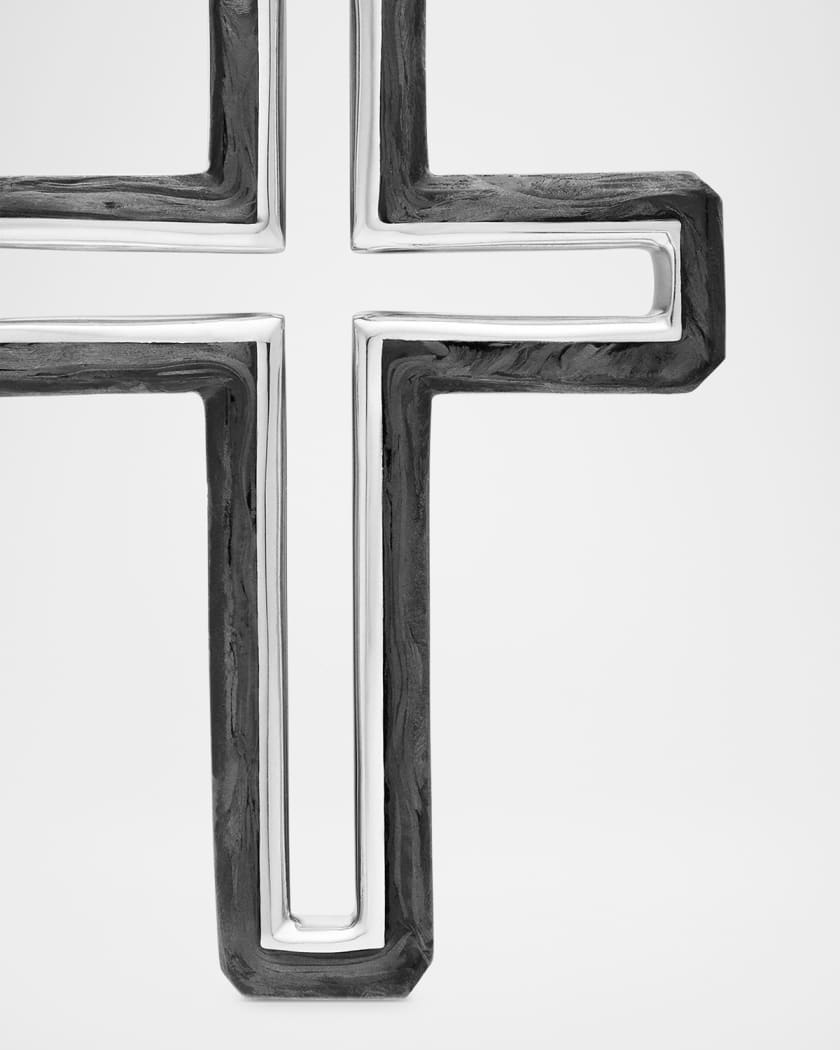 Men's Forged Carbon Cross Pendant in Silver, 37mm
