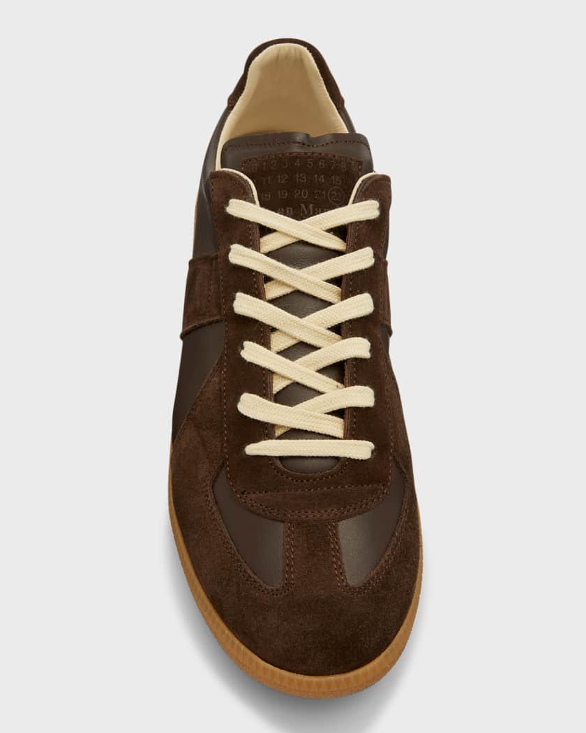 Maison Replica Leather/Suede Low-Top Sneakers | Neiman Marcus