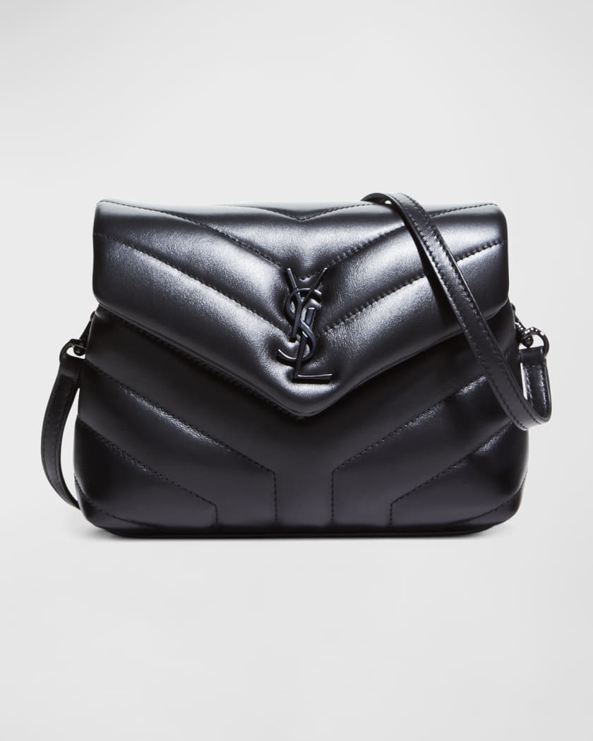 Saint Laurent Logo Plaque Shoulder Bag Quilted Black