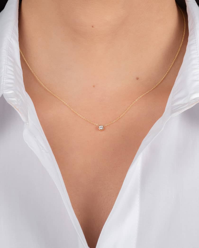 Small Bezel Diamond Necklace 14K Yellow Gold / 20 +$35