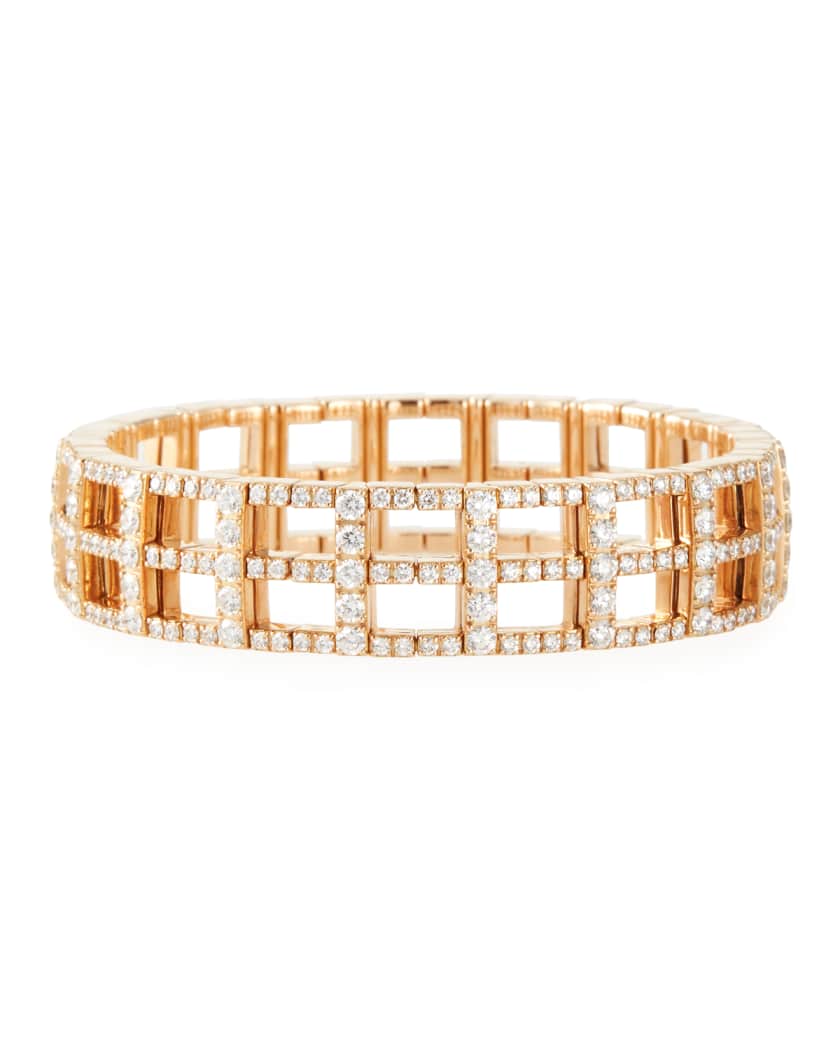 18k Rose Gold Stacked Stretch Link Bracelet w/ Diamonds and