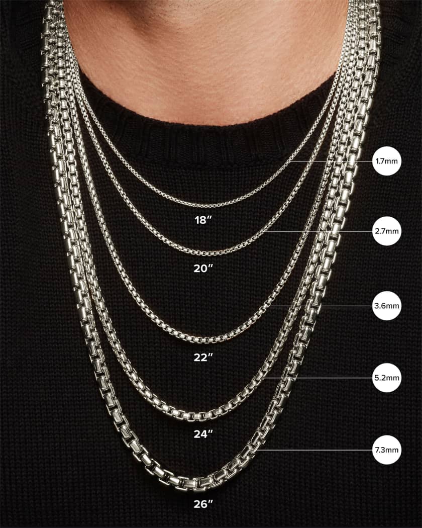 Men's Box Chain Necklace in Silver, 2.7mm, 22"L