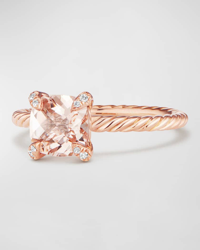Chatelaine Rose Gold Ring with Morganite Diamonds Size 6
