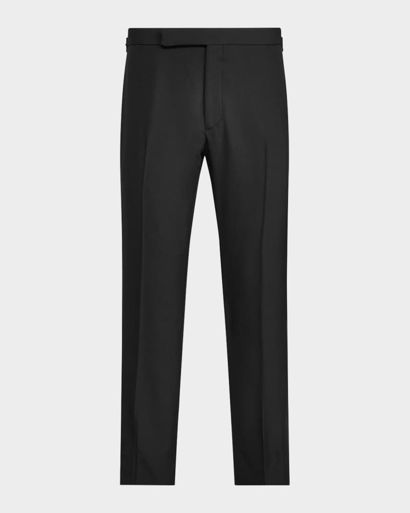 Men's Black Tuxedo Trousers with Satin Tape Tailored Fit Flat