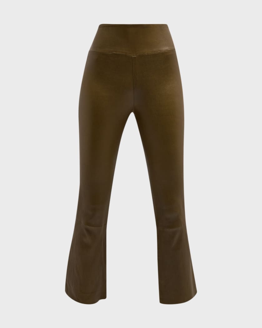 High Waist Flare Leg Cropped Leather Leggings