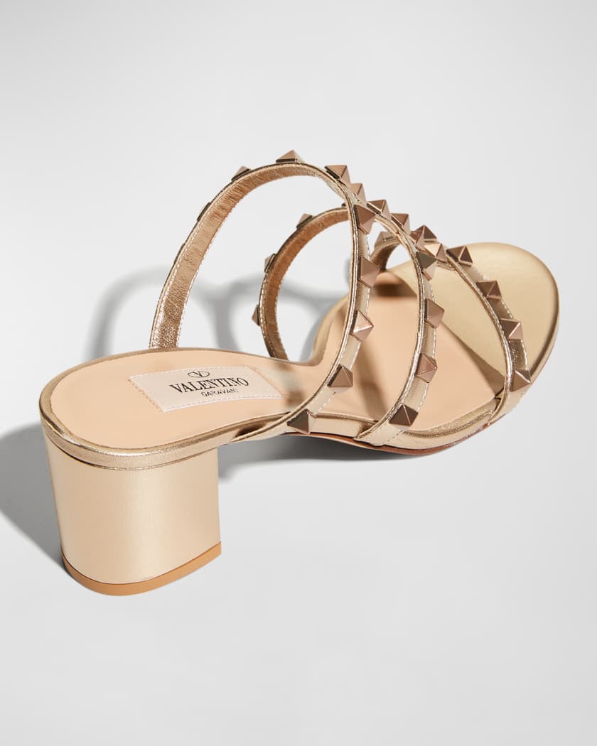 Valentino Garavani Rockstud Leather Sandals in Gold - Valentino