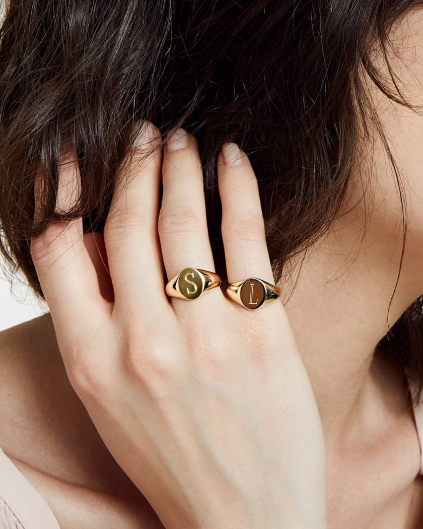 14K Gold Lana Monogrammed Oval Signet Ring, Petite